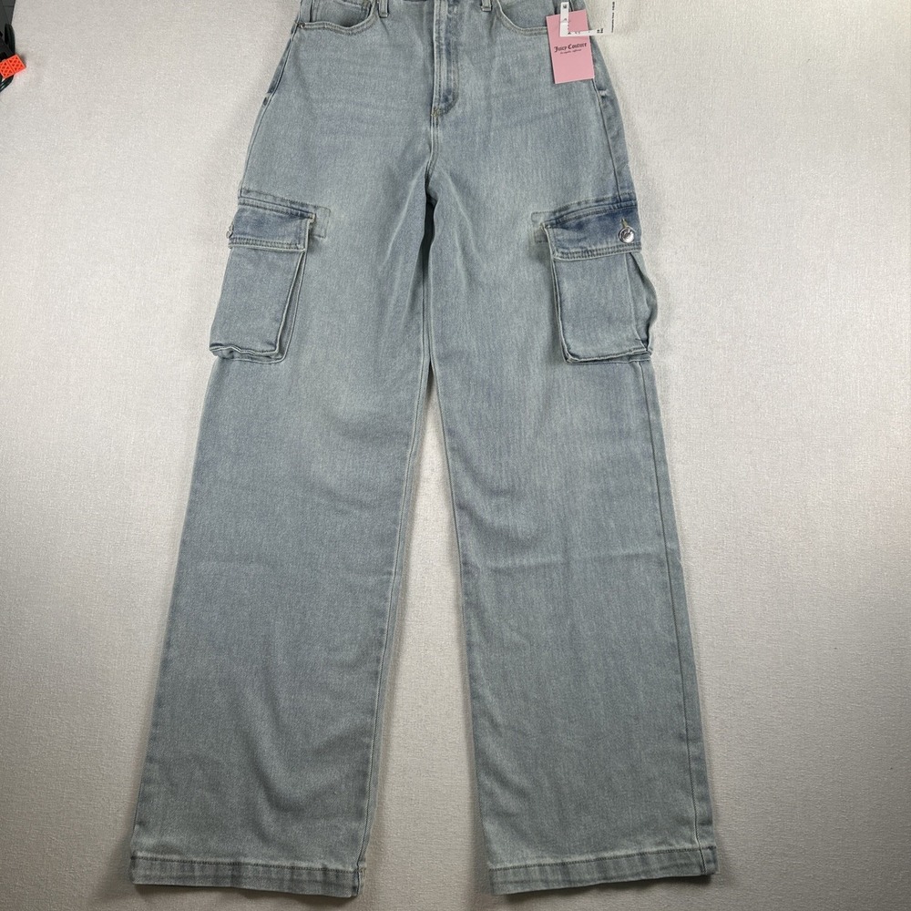Juicy Couture Lunita Wide Leg Cargo Jeans Size 28 Medium Wash Y2K NWT($110) - Picture 1 of 13